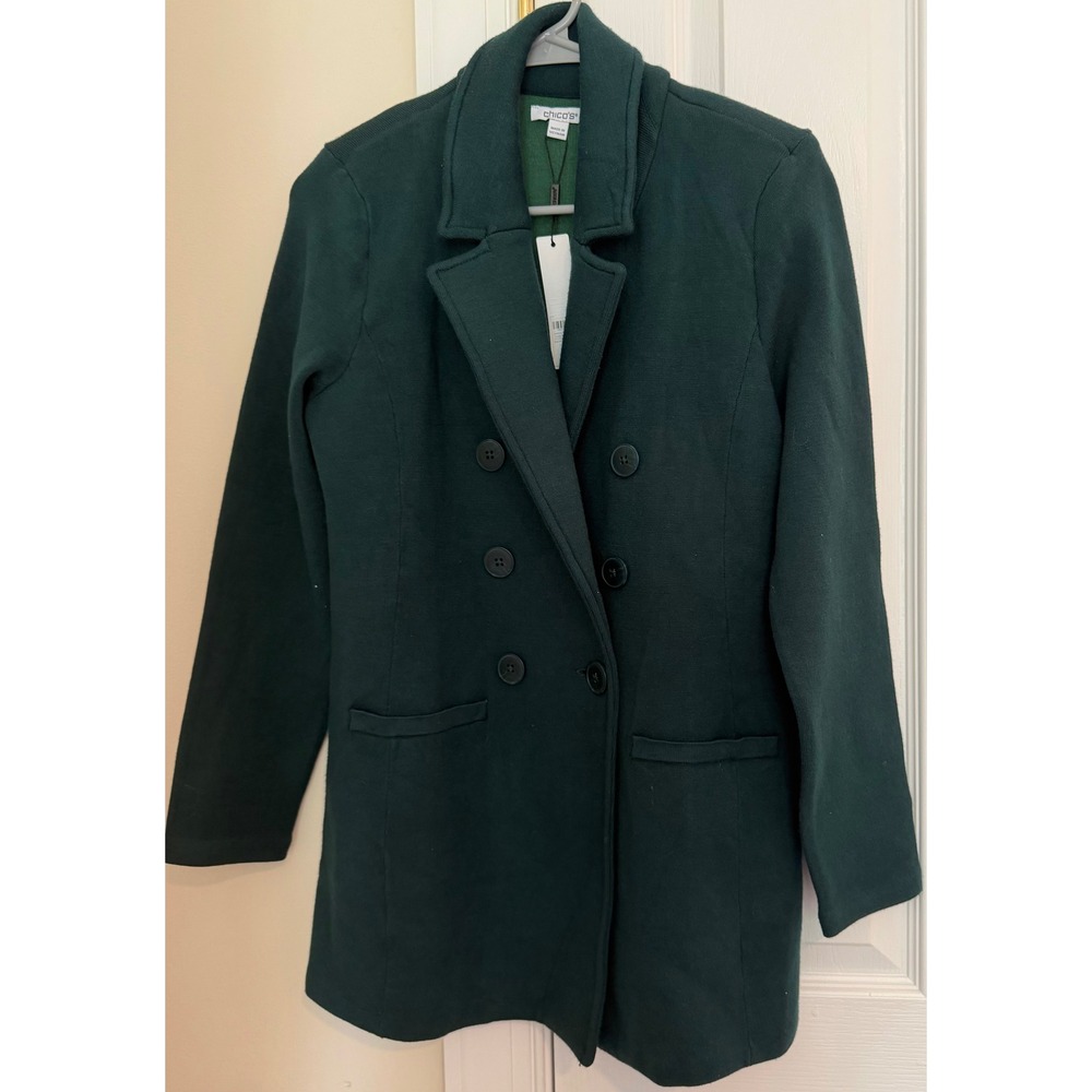 Chicos‎ Enchanted Forest Green Double Breasted Sweater Blazer Coat Size 0 NEW
